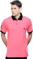 Sobre Estilo Solid Men's Polo Neck Pink T-Shirt