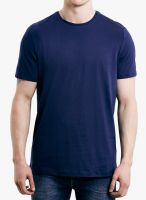 TOPMAN Blue Solid Round Neck T-Shirt