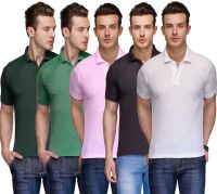 Teesort Solid Men's Polo Neck Multicolor T-Shirt(Pack of 5)