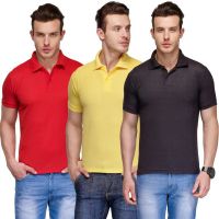 Teesort Solid Men's Polo Neck Multicolor T-Shirt(Pack of 3)
