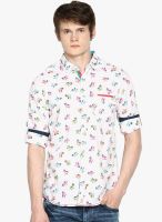 The Indian Garage Co. White Printed Slim Fit Casual Shirt