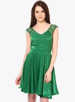 The Vanca Green Colored Solid Skater Dress