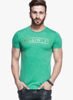 Tinted Green Solid Round Neck T-Shirts