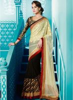 Touch Trends Cream Embroidered Saree