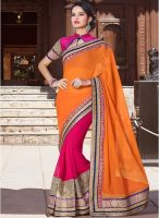 Touch Trends Orange Embroidered Saree