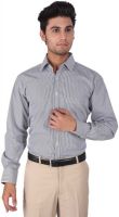 Warewell Men's Striped Formal Black Shirt