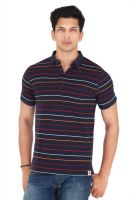 Webmachinez Striped Men's Polo Neck Blue T-Shirt