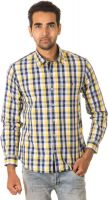 West Vogue Men's Checkered Casual Yellow Shirt