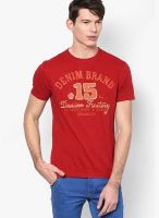 Wrangler Red Printed Round Neck T-Shirts