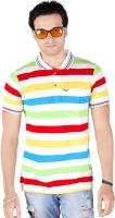 Yellow Dots Striped Men's Polo Neck Multicolor T-Shirt
