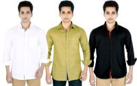 Yuva Men's Solid Casual Linen White, Beige, Black Shirt(Pack of 3) Yuva Men's Solid Casual Linen White, Beige, Black Shirt(Pack of 3)
