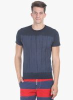 Zobello Navy Blue Printed Round Neck T-Shirt