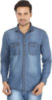 Adhaans Men's Solid Casual Denim Blue Shirt