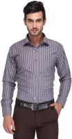 Ausy Men's Striped Casual Brown, Blue Shirt