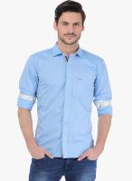 Basics Aqua Blue Solid Slim Fit Casual Shirt