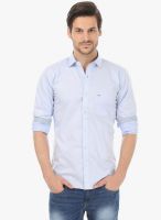 Basics Blue Solid Slim Fit Casual Shirt