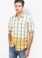 Basics Checks Yellow Casual Shirt