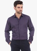 Basics Purple Printed Slim Fit Casual Shirt