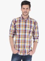 Basics Yellow Checks Slim Fit Casual Shirt