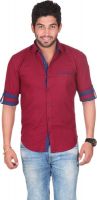 Bendiesel Men's Striped Casual Maroon, Blue Shirt