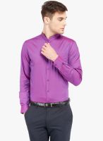 Black Coffee Purple Solid Slim Fit Formal Shirt