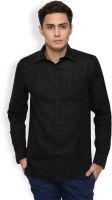 Blackberrys Men's Solid Casual Linen Black Shirt