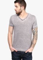 Breakbounce Grey Solid V Neck T-Shirts