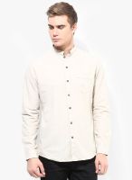 British Club Beige Solid Slim Fit Casual Shirt