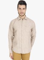 DERBY JEANS COMMUNITY Beige Solid Slim Fit Casual Shirt