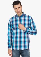 DERBY JEANS COMMUNITY Blue Checked Slim Fit Casual Shirt