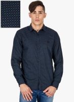 DERBY JEANS COMMUNITY Blue Printed Slim Fit Casual Shirt