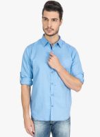 DERBY JEANS COMMUNITY Blue Solid Slim Fit Casual Shirt