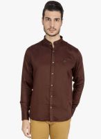 DERBY JEANS COMMUNITY Brown Solid Slim Fit Casual Shirt