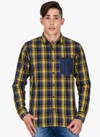 DERBY JEANS COMMUNITY Navy Blue Checked Slim Fit Casual Shirt