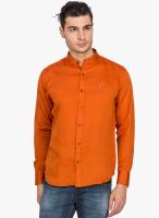 DERBY JEANS COMMUNITY Orange Solid Slim Fit Casual Shirt