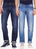 Dais Pack Of 2 Multicoloured Mid Rise Slim Fit Jeans