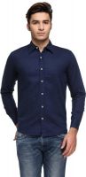 Global Nomad Men's Solid Casual Linen Dark Blue Shirt