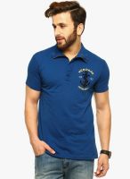 Gritstones Blue Solid Polo T-Shirt