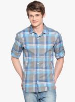 Highlander Aqua Blue Checks Slim Fit Casual Shirt