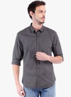 Highlander Grey Solid Slim Fit Casual Shirt