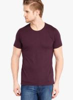 Highlander Maroon Solid Round Neck TShirts