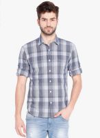 Highlander Navy Blue Checks Slim Fit Casual Shirt