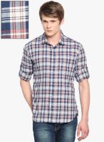 Highlander Navy Blue Checks Slim Fit Casual Shirt