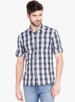 Highlander Navy Blue Checks Slim Fit Casual Shirt