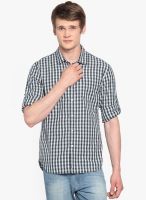 Highlander Navy Blue Checks Slim Fit Casual Shirt