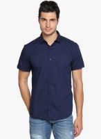 Highlander Navy Blue Slim Fit Casual Shirt