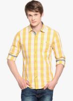 Highlander Yellow Striped Slim Fit Casual Shirt