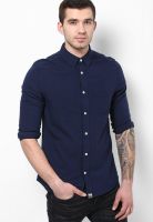 Incult Navy Blue Slim Fit Casual Shirt