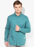 Jack & Jones Aqua Blue Printed Slim Fit Casual Shirt