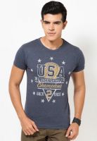 Jack & Jones Blue Printed Round Neck T-Shirts